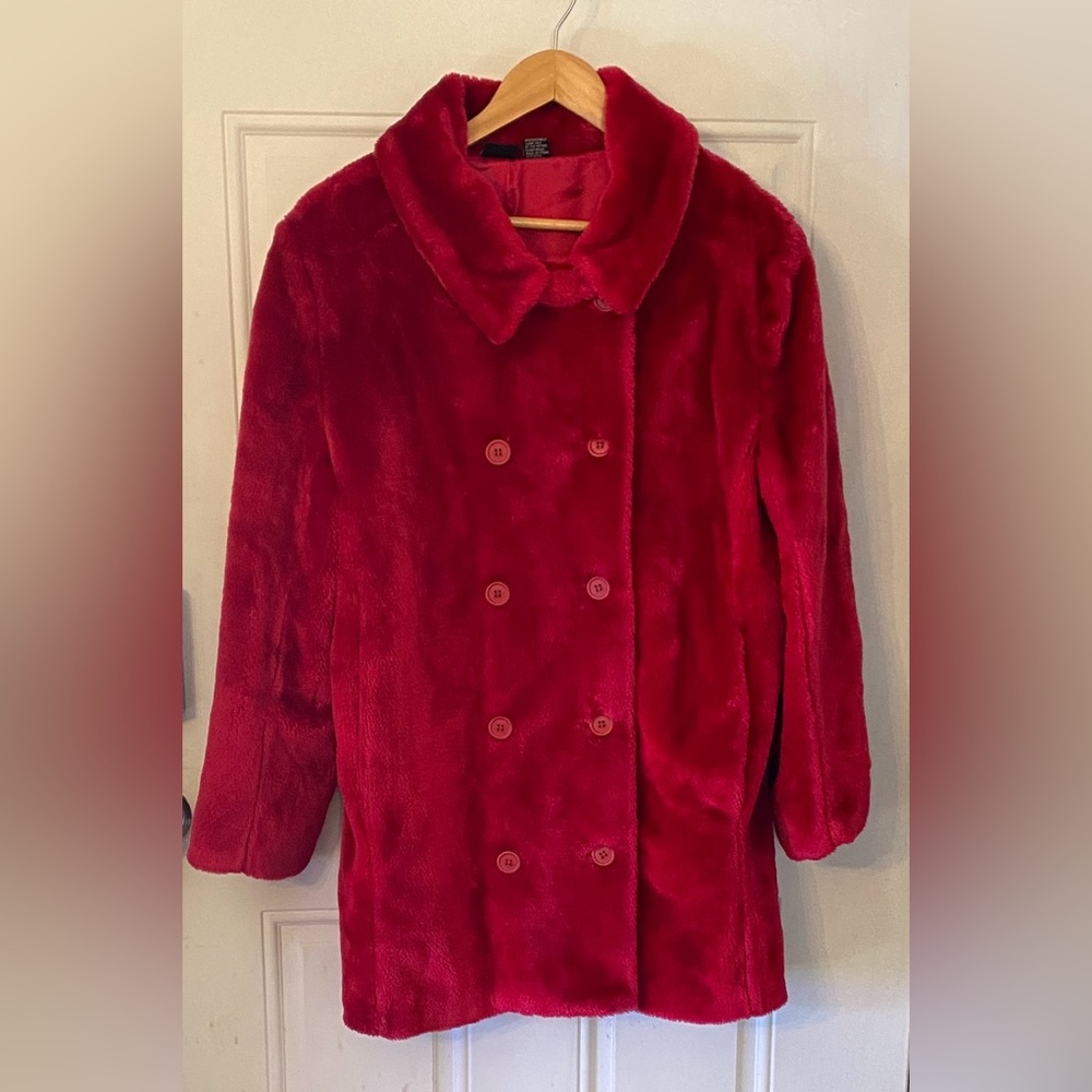 Vintage 90s Virginia Slims V Wear Fuchsia Red Magenta Double Breasted Coat